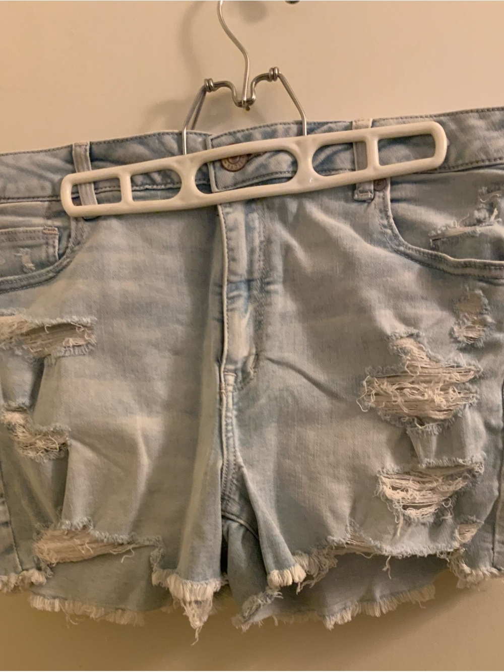 American Eagle Outfitters Light Blue Distressed Denim Shorts